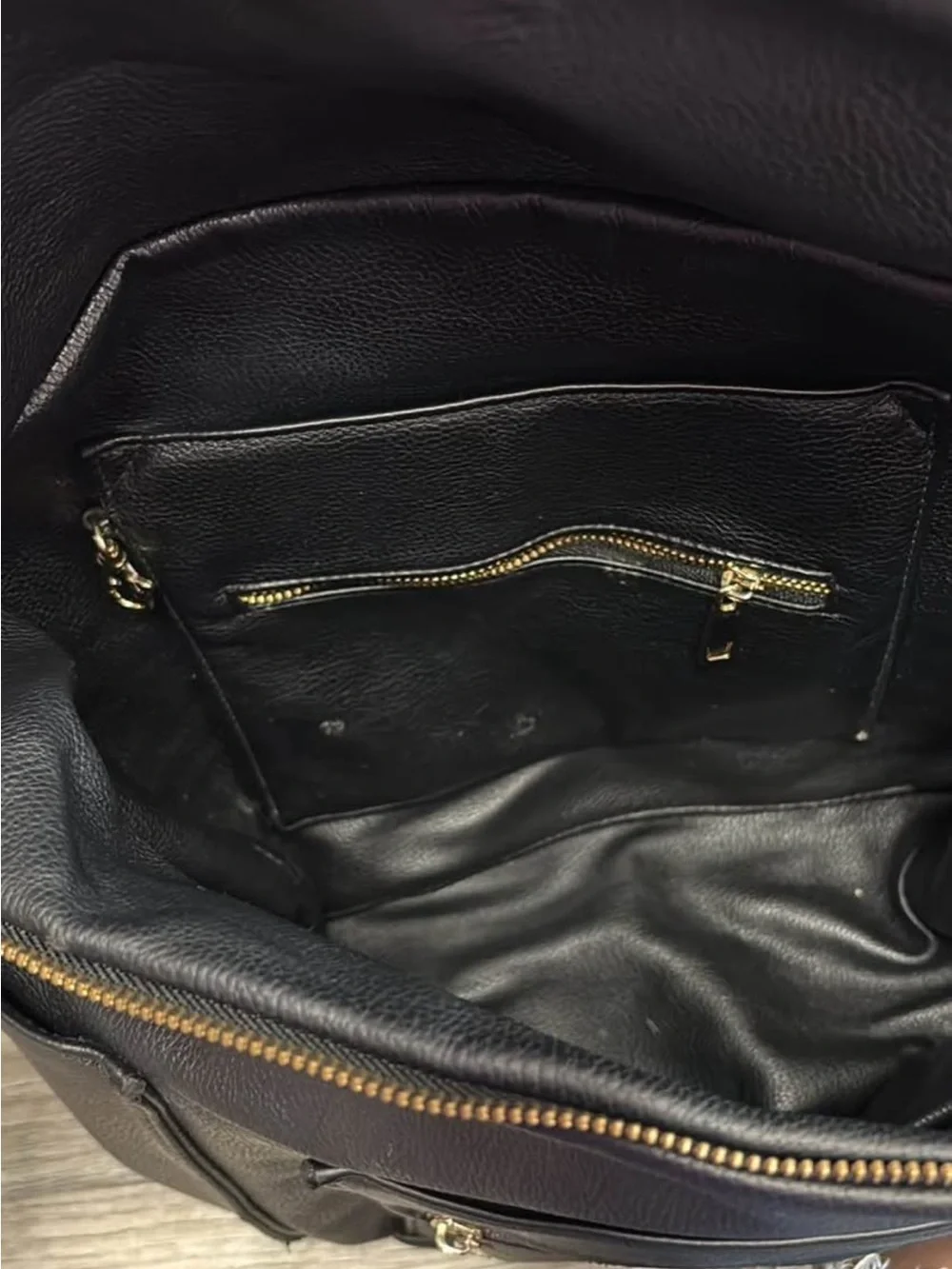 Fawn Design Black Leather Messenger Bag with Gold Hardware